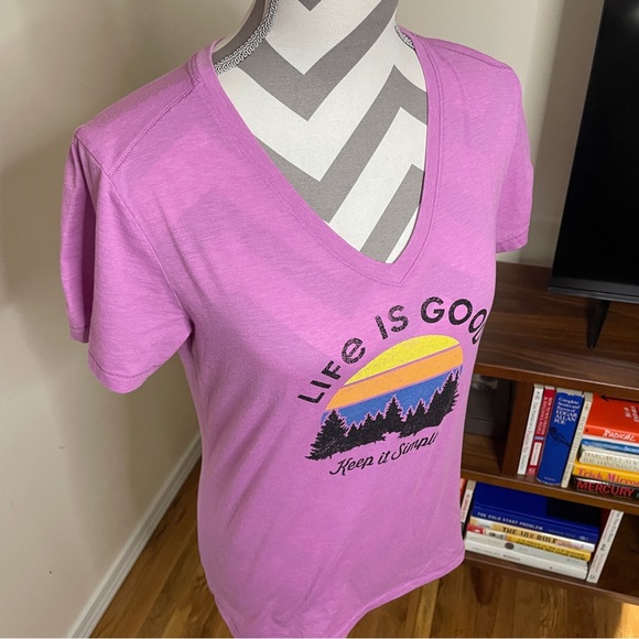 Life is Good Small Pink V-neck t Shirt Graphic Tee - Picture 3 of 11
